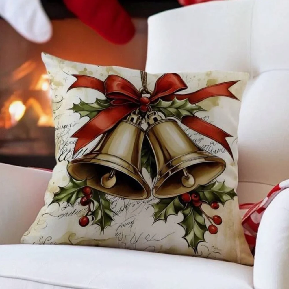 Christmas Bell Decorative Pillow Cover 4 pc new